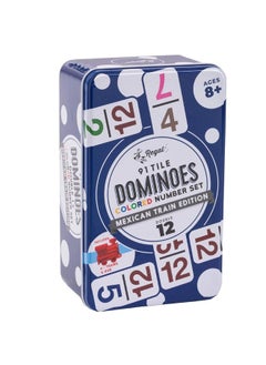 Regal Games Regal Games - Double 12 Dominoes - Colored Numbers Set - Mexican Train Game Set with Hub, 91 Numbered Domino Tiles, 4 Trains, and Collector's Tin - Ideal for 2-4 Players Ages 8 for Kids and Adults  - Image 5