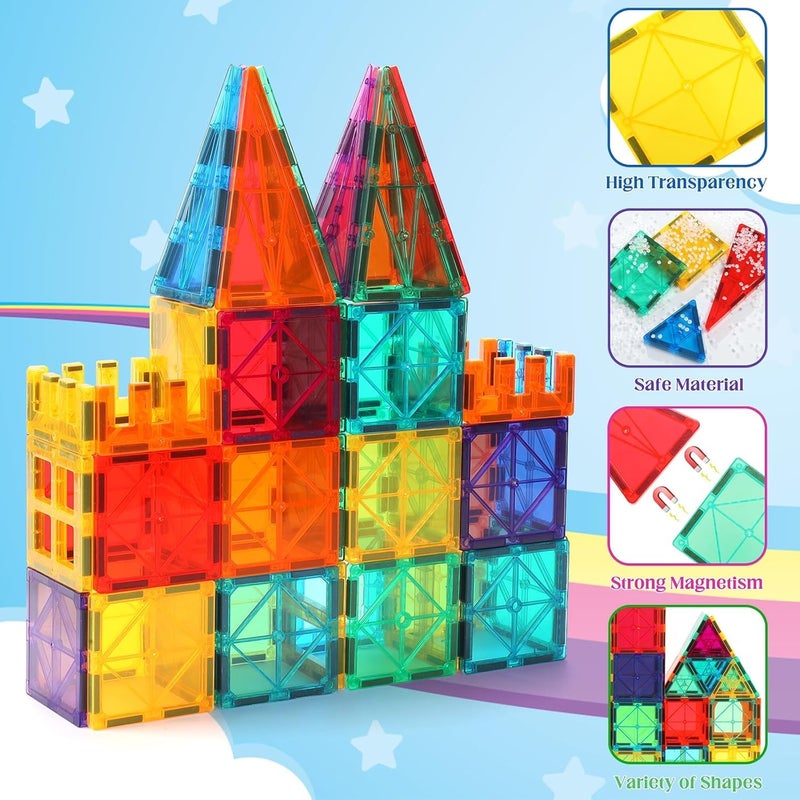 OugerToy 104PCS Magnetic Building Tiles, STEM Educational Stacking Blocks, Construction Toys for Kids Ages 3-9, Creative Toddler Boy Girl Christmas Birthday Gift - Image 3