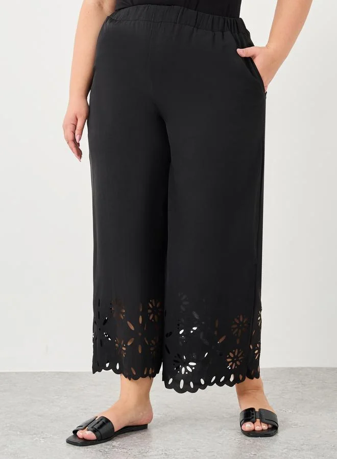Styli Styli Plus Wide Leg Pants with Cut-Out Hem