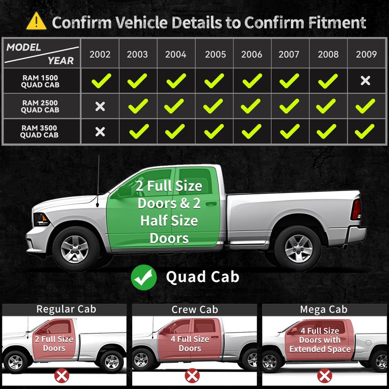 OEDRO Upgraded Floor Mats Fit for Dodge Ram 1500 Quad Cab 2002-2008, Dodge Ram 2500/3500 Quad Cab 2003-2009, All Weather TPE Floor Liners, Car Mats Tailored Fit Ram 1500 Accessories, 1st and 2nd Row - Image 2