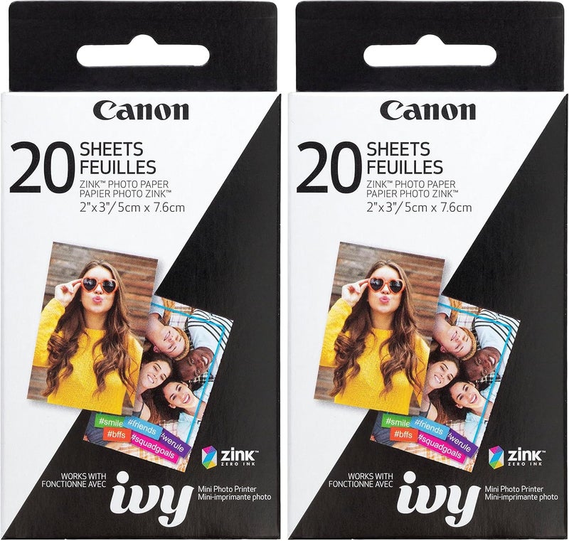 Canon Photo Paper, 2" x 3", 20 Sheets | ZINK Technology | Sticker Paper | Pack of 2 - Image 1