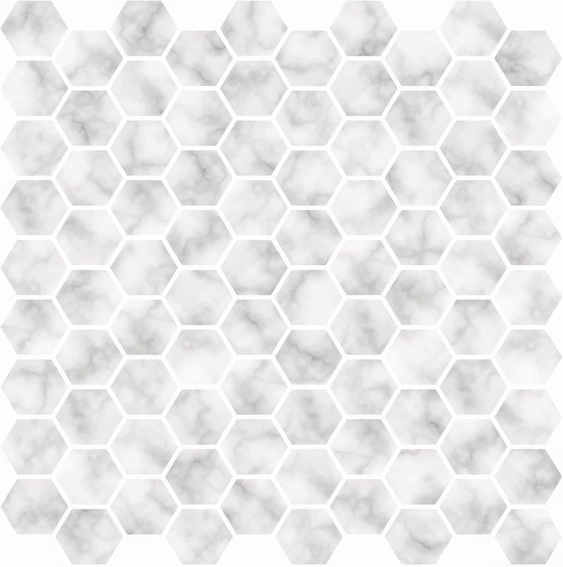 InHome NH2359 Hexagon Marble Peel Stick Backsplash Tiles, White & Off-White - Image 1