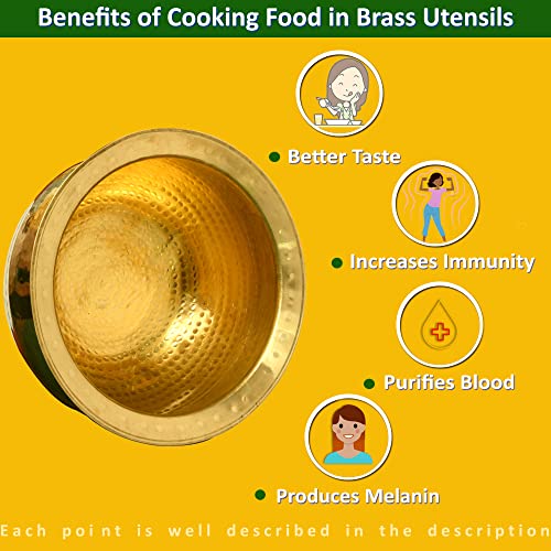HOKOYA Brass Handi for Cooking Food (10 Litre Water Capacity) | Mirror Finish Bowl | Light Weight Brass Cookware | Utensils for Kitchen Cooking Pot | Indian Kitchenware | Gift for Home Chefs - Image 3