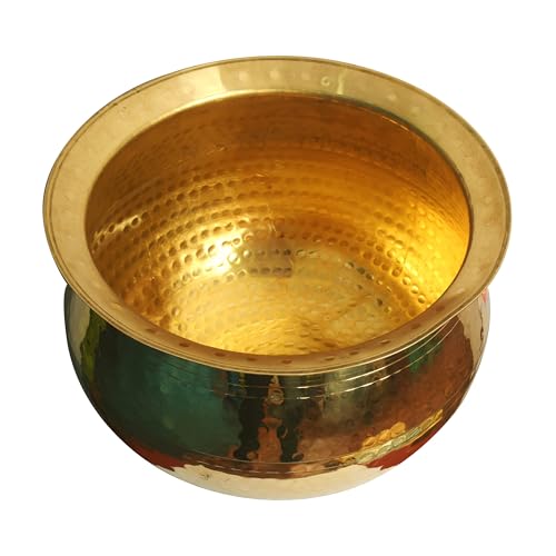 HOKOYA Brass Handi for Cooking Food (10 Litre Water Capacity) | Mirror Finish Bowl | Light Weight Brass Cookware | Utensils for Kitchen Cooking Pot | Indian Kitchenware | Gift for Home Chefs - Image 1