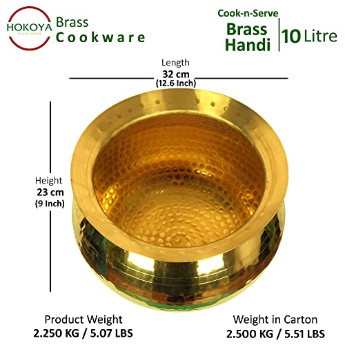 HOKOYA Brass Handi for Cooking Food (10 Litre Water Capacity) | Mirror Finish Bowl | Light Weight Brass Cookware | Utensils for Kitchen Cooking Pot | Indian Kitchenware | Gift for Home Chefs - Image 2