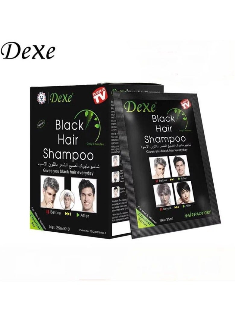 Dexe Bag Hair Dye Shampoo, Natural Hair Color Shampoo For Gray Hair Coverage, Haircare Suitable For Women  Men 25ml*10 (Black) - Image 1
