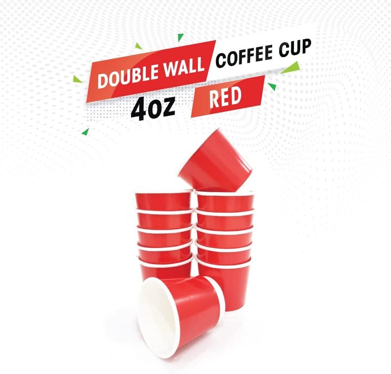 Disposable Double Wall Red Coffee Cups 4 oz Coffee Cups To Go (25 pack) Paper Coffee Cups and Designs | Recyclable | Hot Coffee Cups.