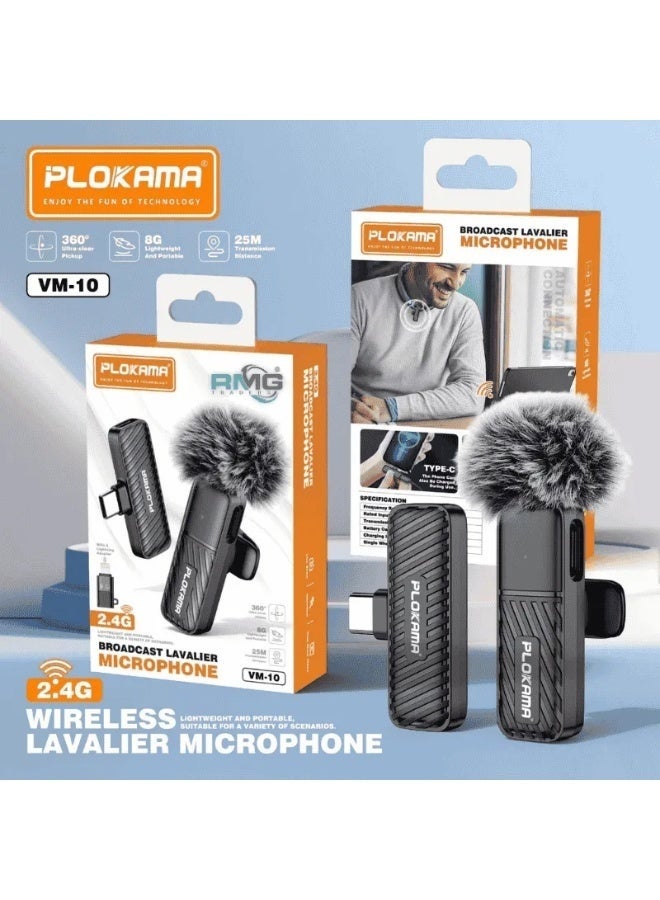 PLOKAMA ميكروفون لاسلكي صغير VM-10 مع اتصال 2.4G، ميكروفون لافاليير قابل للتثبيت، تقنية تقليل الضوضاء، مسجل صوت محمول قابل لإعادة الشحن لمقاطع الفيديو، المقابلات، البث ومحتوى الفيديو - Image 4