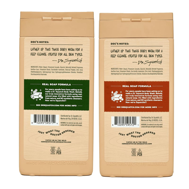 Dr. Squatch NEW Body Wash for Men with Nourishing, Natural Ingredients | No Paraben, Phthalate, Sulfate | All Day Moisture | Long Lasting Scent | Pine Tar & Wood Barrel Bourbon (14 oz, 2-Pack) - Image 2