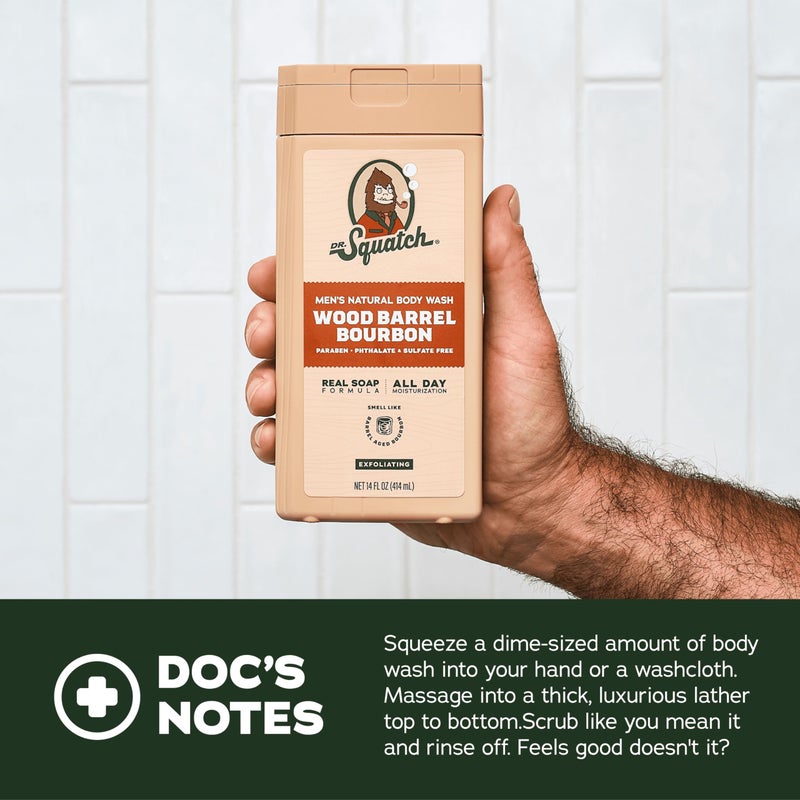 Dr. Squatch NEW Body Wash for Men with Nourishing, Natural Ingredients | No Paraben, Phthalate, Sulfate | All Day Moisture | Long Lasting Scent | Pine Tar & Wood Barrel Bourbon (14 oz, 2-Pack) - Image 4