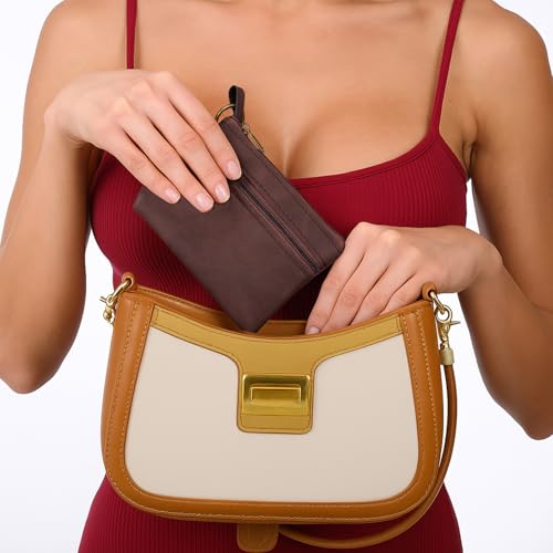 LIQWEI 1 Pc Change Purse For Women, Small Leather Wallet With Zipper Mini Wallet, Brown Wallets Card Holder for Women Men - Image 4
