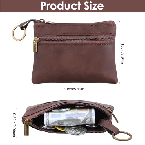LIQWEI 1 Pc Change Purse For Women, Small Leather Wallet With Zipper Mini Wallet, Brown Wallets Card Holder for Women Men - Image 5