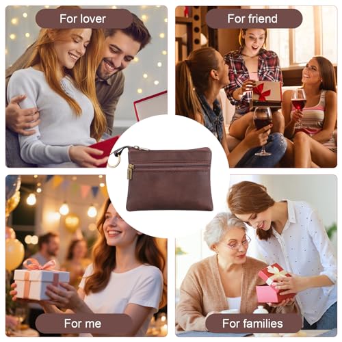 LIQWEI 1 Pc Change Purse For Women, Small Leather Wallet With Zipper Mini Wallet, Brown Wallets Card Holder for Women Men - Image 3