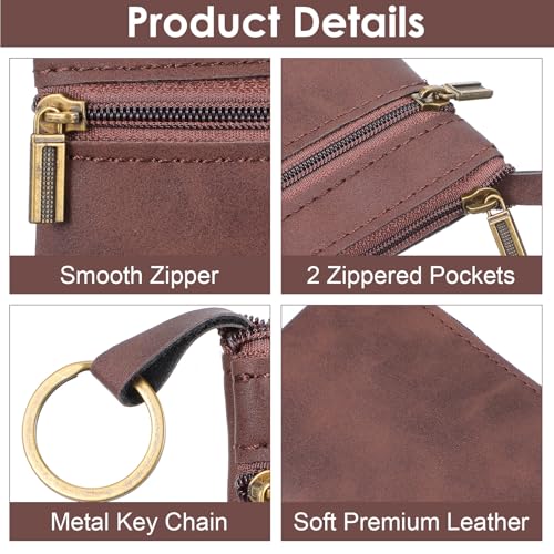LIQWEI 1 Pc Change Purse For Women, Small Leather Wallet With Zipper Mini Wallet, Brown Wallets Card Holder for Women Men - Image 2
