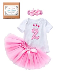 We Happy 3 Piece 2nd Birthday Baby Girls Dress Princess Costume Bodysuit with Tutu stripped Skirt and headband  - Image 1