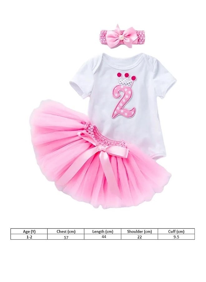 We Happy - 3 Piece 2nd Birthday Baby Girls Dress Princess Costume Bodysuit with Tutu stripped Skirt and headband - Image 1