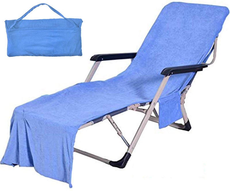 VOCOOL VOCOOL Double Layer Chaise Lounge Pool Chair Cover Beach Towel Fitted Elastic Pocket Wont Slide 85 L x 30 WRoyal Blue 