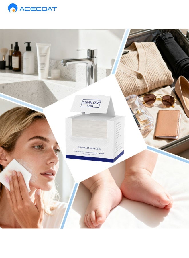 ايسكوت مناشف الوجه، 25 سم × 30 سم، مناديل وجه سميكة للغاية للاستخدام مرة واحدة، مناديل جافة لإزالة المكياج قابلة للتحلل البيولوجي، مناديل تنظيف الوجه فائقة النعومة للبشرة الحساسة، 50 قطعة، عبوة واحدة - Image 4