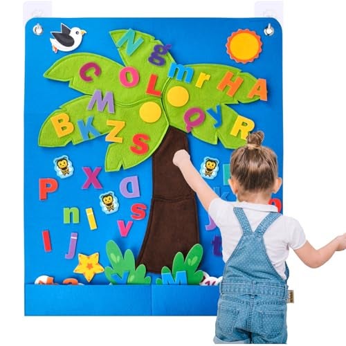 CHEFAN Felt Letter and Number Tree Coconut Tree Alphabet Game Felt Story Board Set for Early Education Storytelling Flannel Board for Wall Teaching Home Classroom Play - Image 1