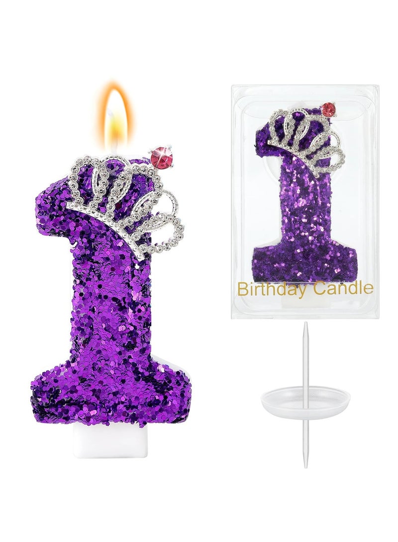 LAMAY Numeric birthday candles, including crown number candles, luxurious cake decorations, suitable for parties, weddings, anniversaries, family gatherings, children and adults (purple 1). - Image 1