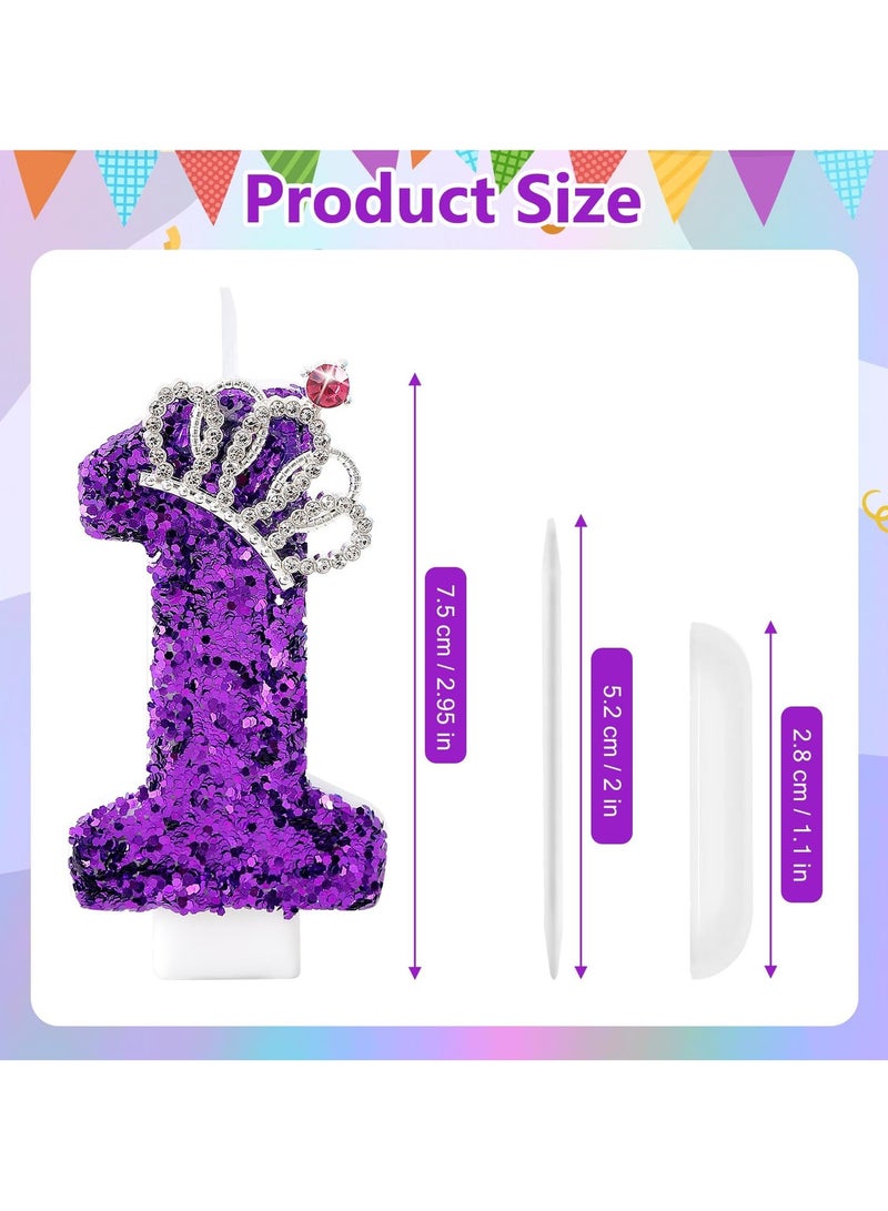 LAMAY Numeric birthday candles, including crown number candles, luxurious cake decorations, suitable for parties, weddings, anniversaries, family gatherings, children and adults (purple 1). - Image 2