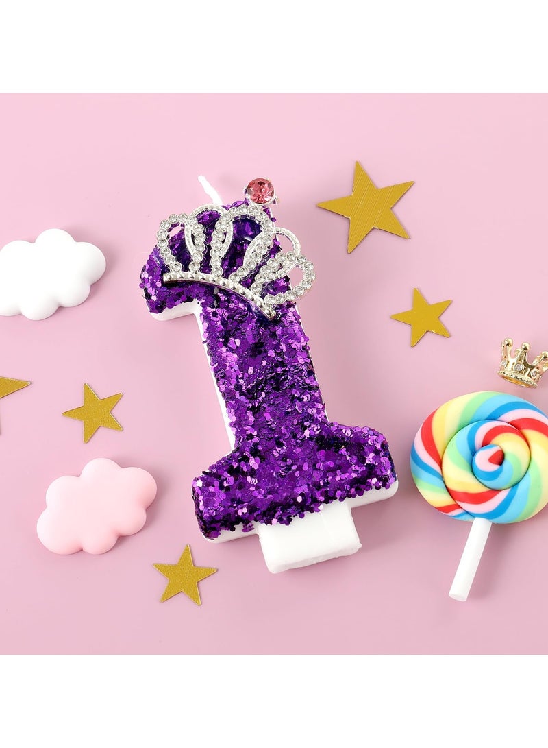 LAMAY Numeric birthday candles, including crown number candles, luxurious cake decorations, suitable for parties, weddings, anniversaries, family gatherings, children and adults (purple 1). - Image 3