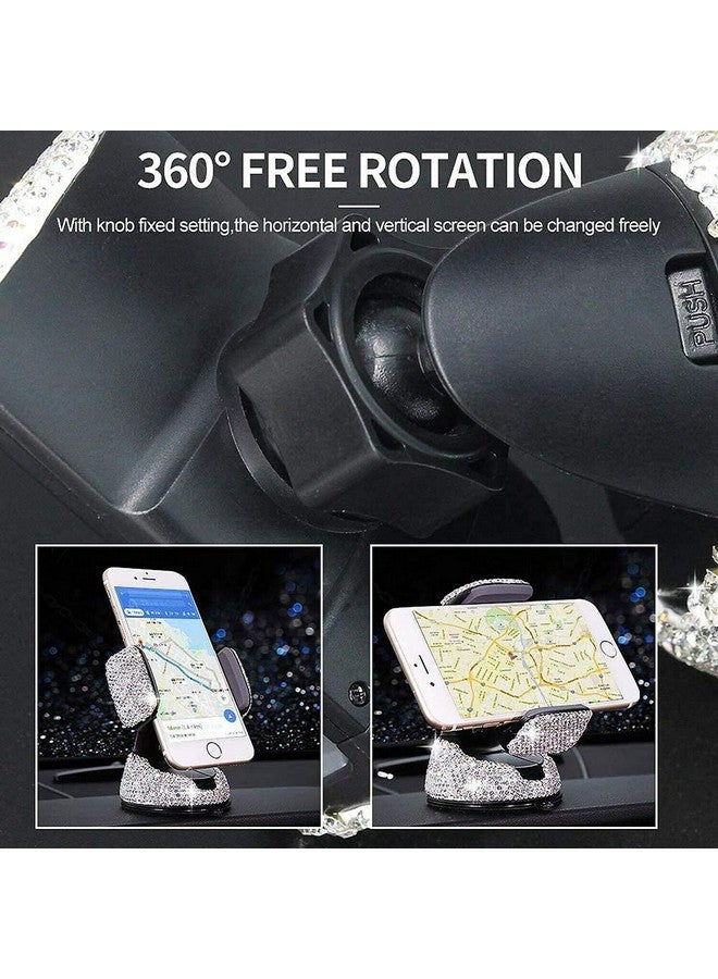 SUNCARACCL Bling Car Phone Holder 360°Adjustable Universal Rhinestone Crystal Auto Phone Mount Stand Accessories For Windshield Dashboard And Air Outlet (White) - Image 5