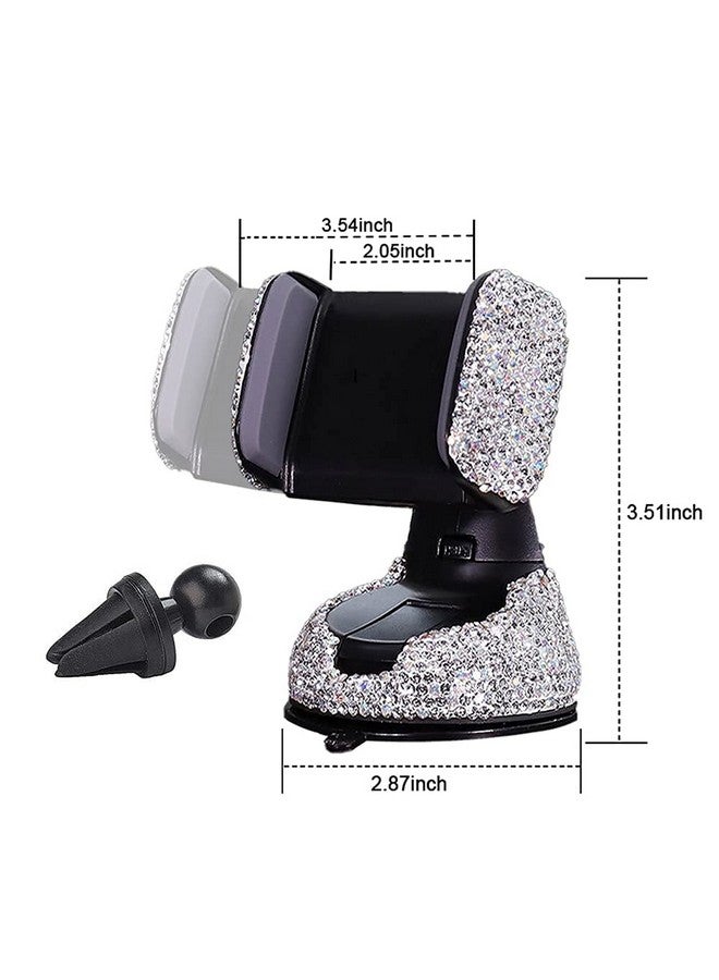 SUNCARACCL Bling Car Phone Holder 360°Adjustable Universal Rhinestone Crystal Auto Phone Mount Stand Accessories For Windshield Dashboard And Air Outlet (White) - Image 3