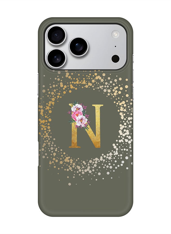Stylizedd For iPhone 17 Pro Max,Case, [Compatible with MagSafe] Magnetic cover Slim fit Protection Matte, - Custom Monogram Floral - N  (Olive Green )