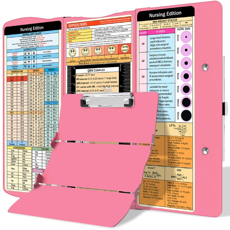 Trustnice Nursing Clipboard Foldable Clipboard Medical: Edition Cheat Sheets Aluminum 3 Layers Foldable Clipboards Nursing Pocket Size Profile Clip Nurse Clipboards Notepad for Nurses Students and Doctors - Image 1