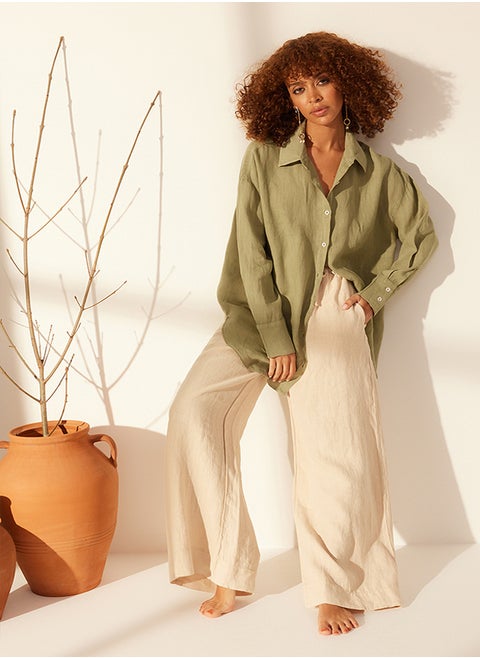 Mint 100% Linen Oversize Shirt with Accessory Detail TWOSS24GO00120