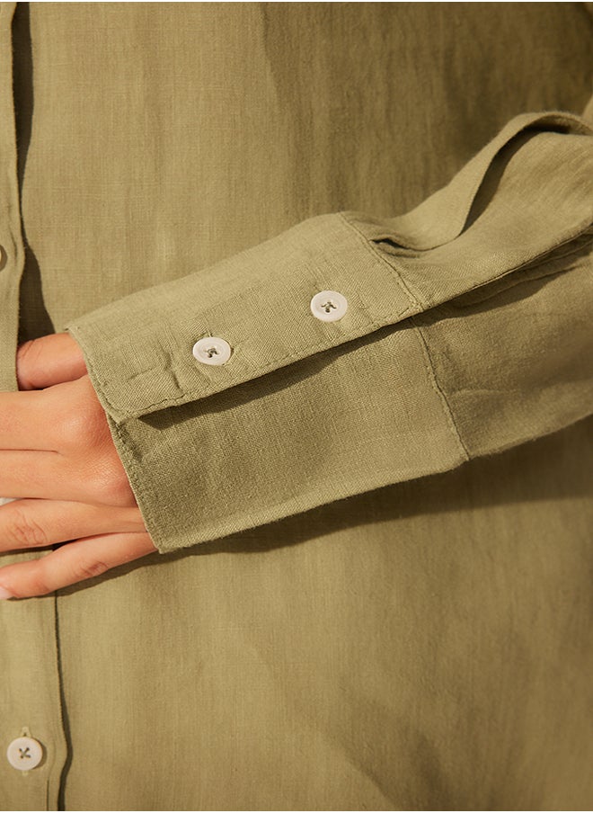 trendyol - Mint 100% Linen Oversize Shirt with Accessory Detail TWOSS24GO00120 - Image 1