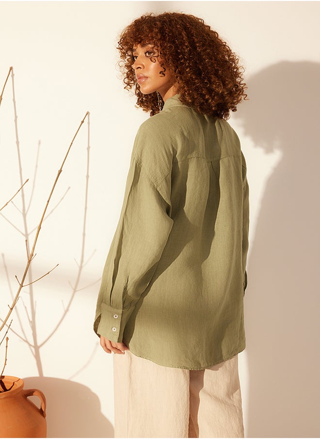 trendyol - Mint 100% Linen Oversize Shirt with Accessory Detail TWOSS24GO00120 - Image 1