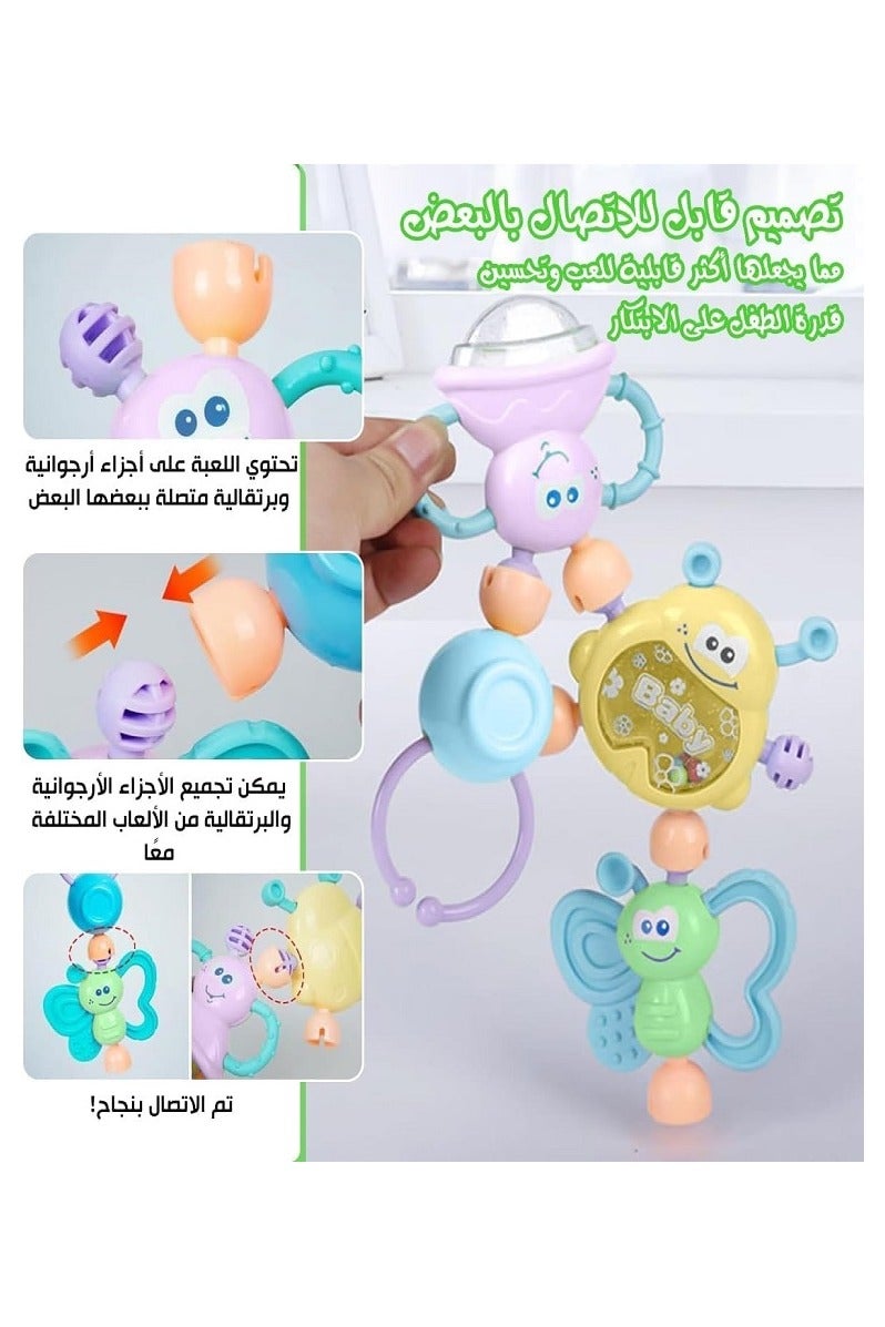 7 Pcs Sensory Soft Rubber Infant and Newborn Baby Rattle (Blue) - Image 2