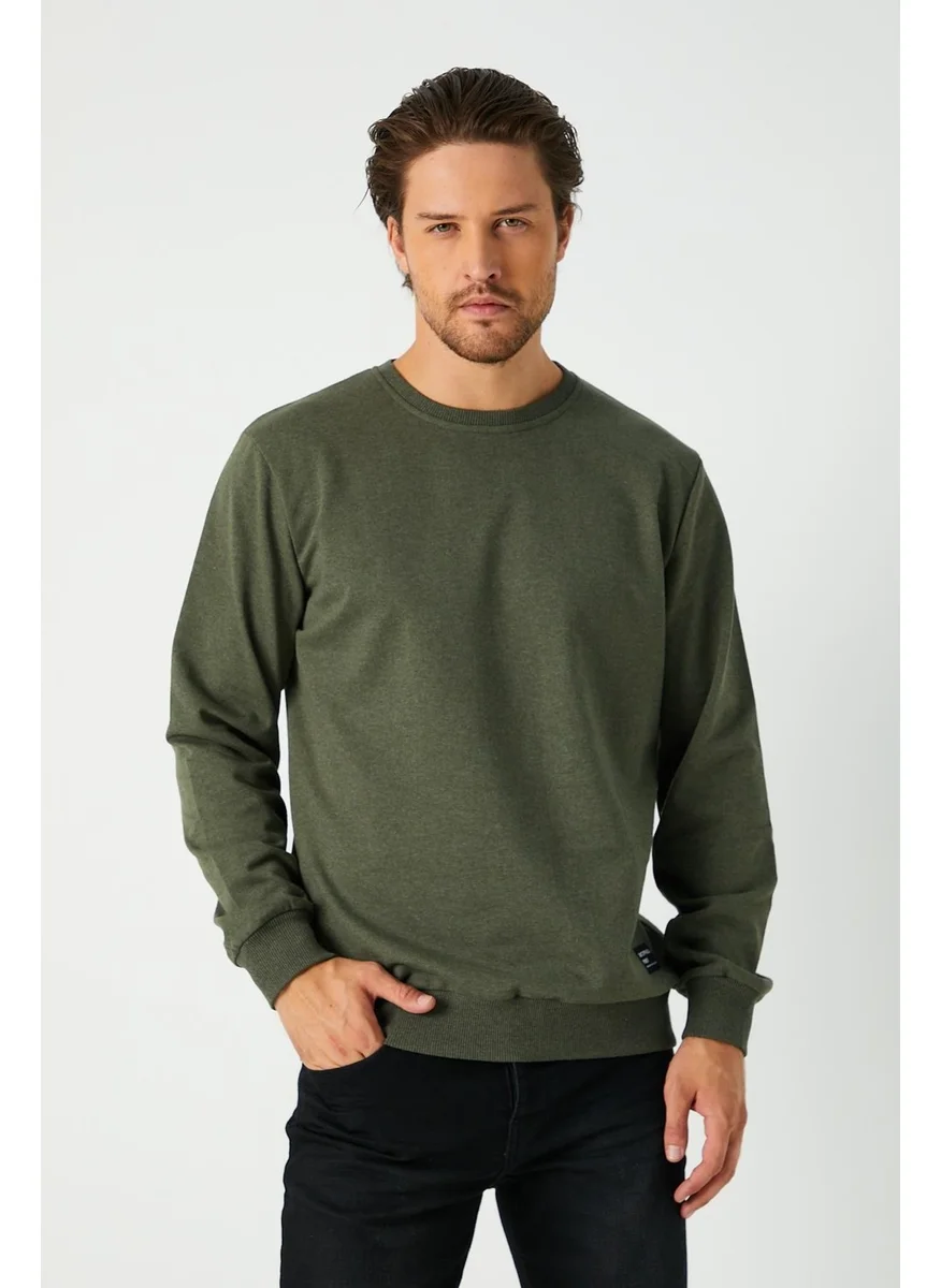 mmetalic Men's Khaki Basic Crew Neck Sweatshirt