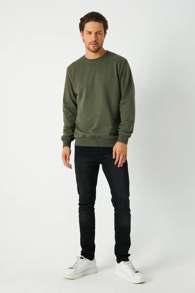 mmetalic Men's Khaki Basic Crew Neck Sweatshirt