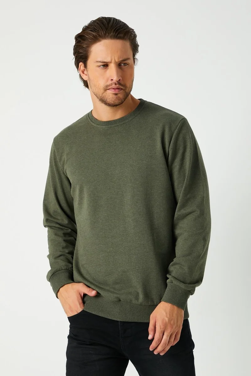 mmetalic Men's Khaki Basic Crew Neck Sweatshirt