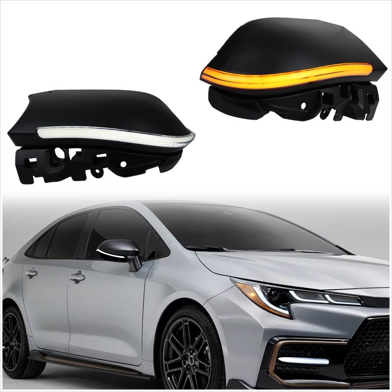 KEEGTBOX Black Housing Side Rearview Mirror Marker Lights Amber Dynamic Sequential Turn Signal and White DRL Light Replacement for Toyota Corolla Sedan 2019 2020 2021 2022 Towing Mirror Indicator Lamp