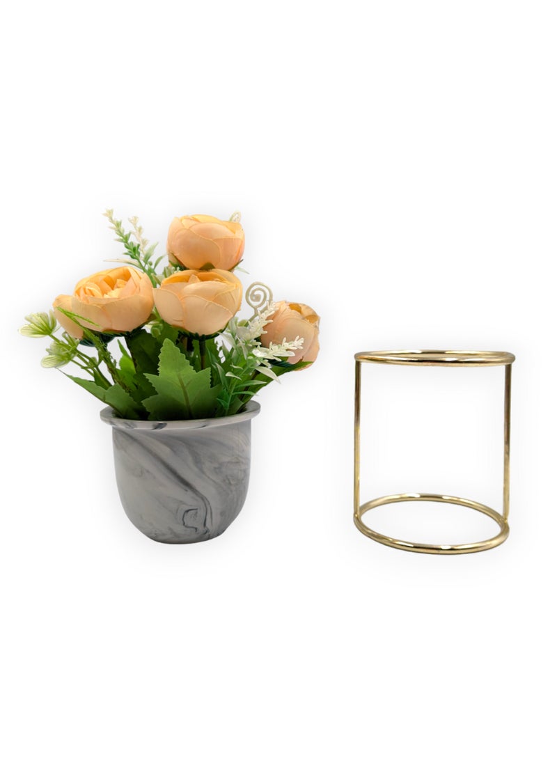 UNT - Mini Artificial Flowers Bouquet with Small Ceramic Vase and Stand For Home Decoration - Image 1