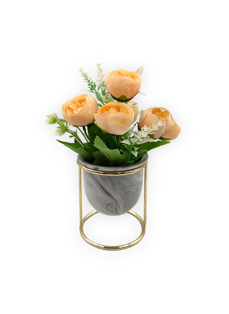 UNT - Mini Artificial Flowers Bouquet with Small Ceramic Vase and Stand For Home Decoration - Image 1