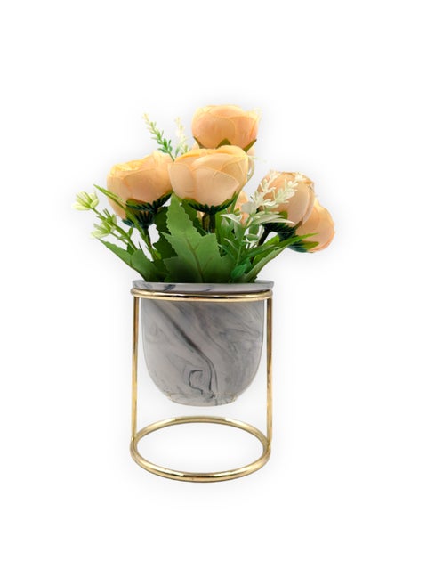 Mini Artificial Flowers Bouquet with Small Ceramic Vase and Stand For Home Decoration