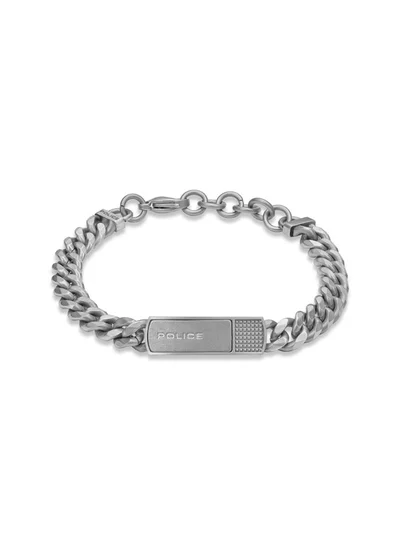 POLICE Identity Bracelet Bold Gauge Links with Brushed Antique Charm, Textured Studded Design