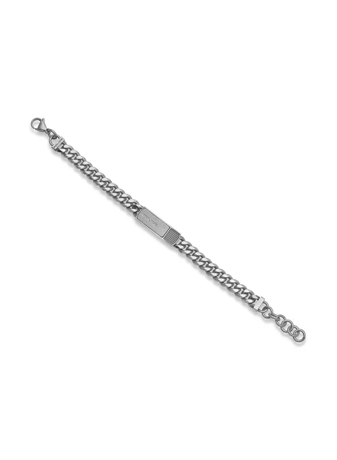 POLICE Identity Bracelet Bold Gauge Links with Brushed Antique Charm, Textured Studded Design