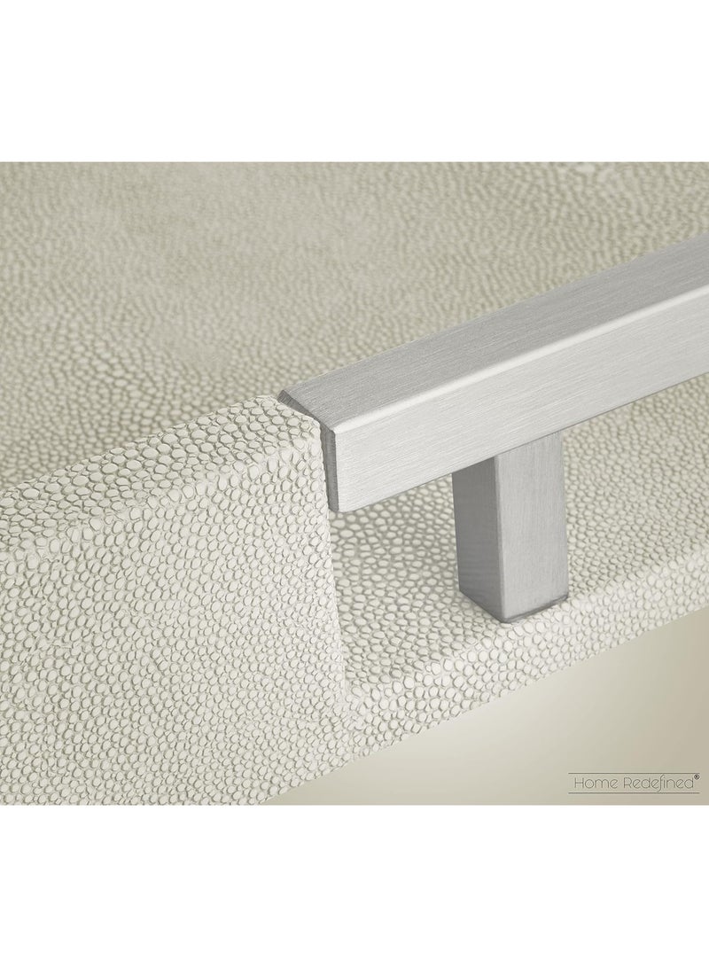 Home Redefined Modern Elegant 17.5"x12" Rectangle Natural Ivory Beige Faux Leather Shagreen Decorative Tray Ottoman Coffee Table Perfume Vanity Kitchen Serving Tray with Silver Metal Handles by Home Redefined. - Image 3