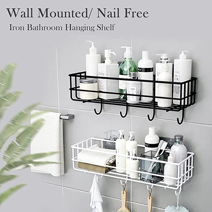 M2 ENTERPRISE Bathroom Rack - Bathroom Shelves - Kitchen Storage - Self Adhesive Bathroom Shelf and Shampoo Holder with 4 Hook Adhesive Shower Caddy Metal Shelf (Pack of 2) - Image 3