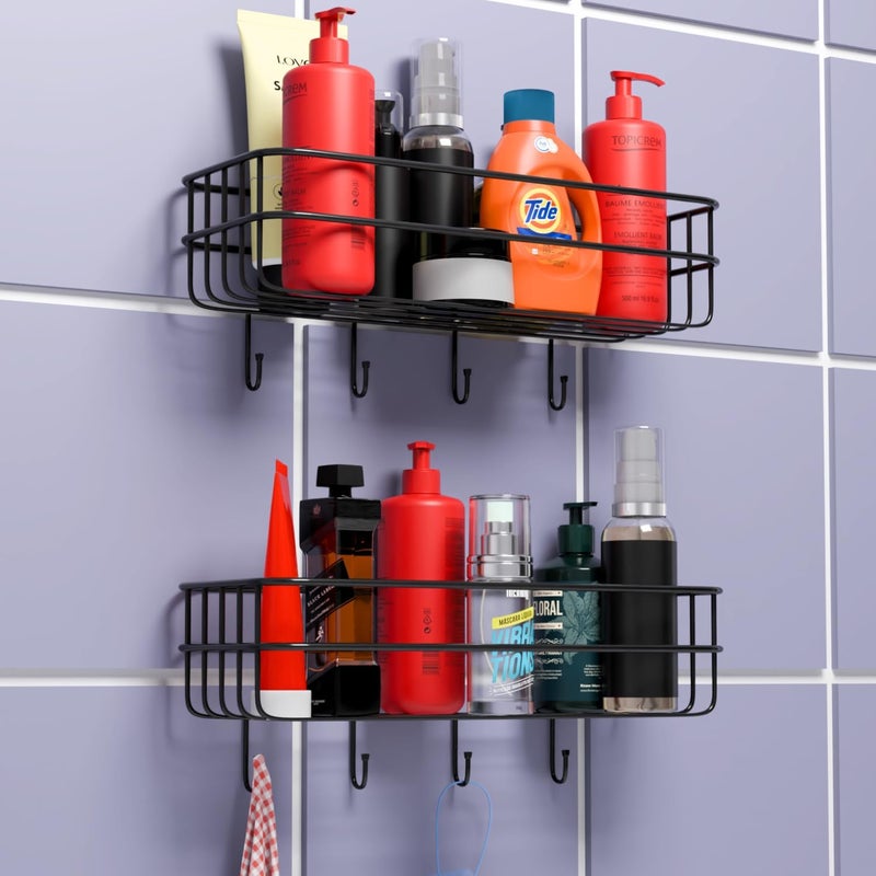 M2 ENTERPRISE Bathroom Rack - Bathroom Shelves - Kitchen Storage - Self Adhesive Bathroom Shelf and Shampoo Holder with 4 Hook Adhesive Shower Caddy Metal Shelf (Pack of 2) - Image 1