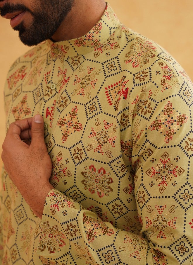 Sojanya قميص قطن ولين مزخرف بنقوش عرقية للرجال - Image 2