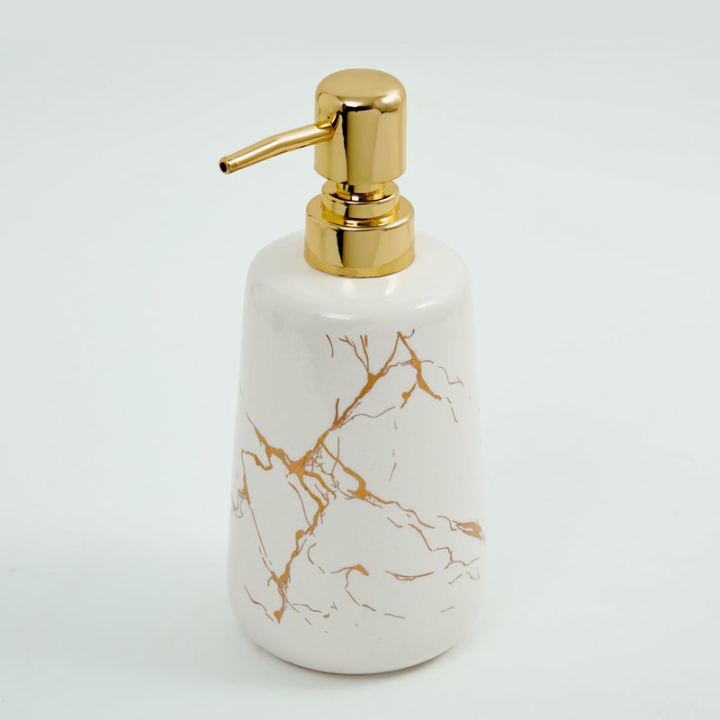 Home Centre Aubree Vince Ceramic Printed Soap Dispenser - 450ml, White - Image 2
