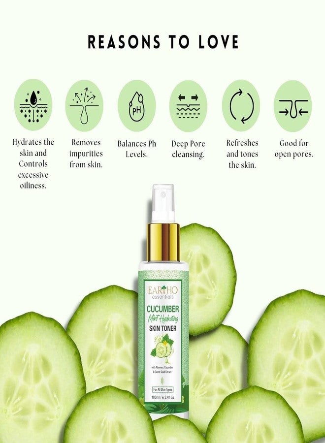 Eartho Essentials Cucumber Mint Skin Hydrating Toner - Alcohol-Free Face Toner for Open Pores, Acne Prone, Oily and Blemish Prone Skin with Aloe Vera, Vitamin C and Carrot Seed Extracts, 100 ML - Image 4