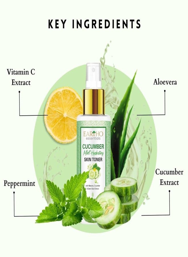 Eartho Essentials Cucumber Mint Skin Hydrating Toner - Alcohol-Free Face Toner for Open Pores, Acne Prone, Oily and Blemish Prone Skin with Aloe Vera, Vitamin C and Carrot Seed Extracts, 100 ML - Image 3